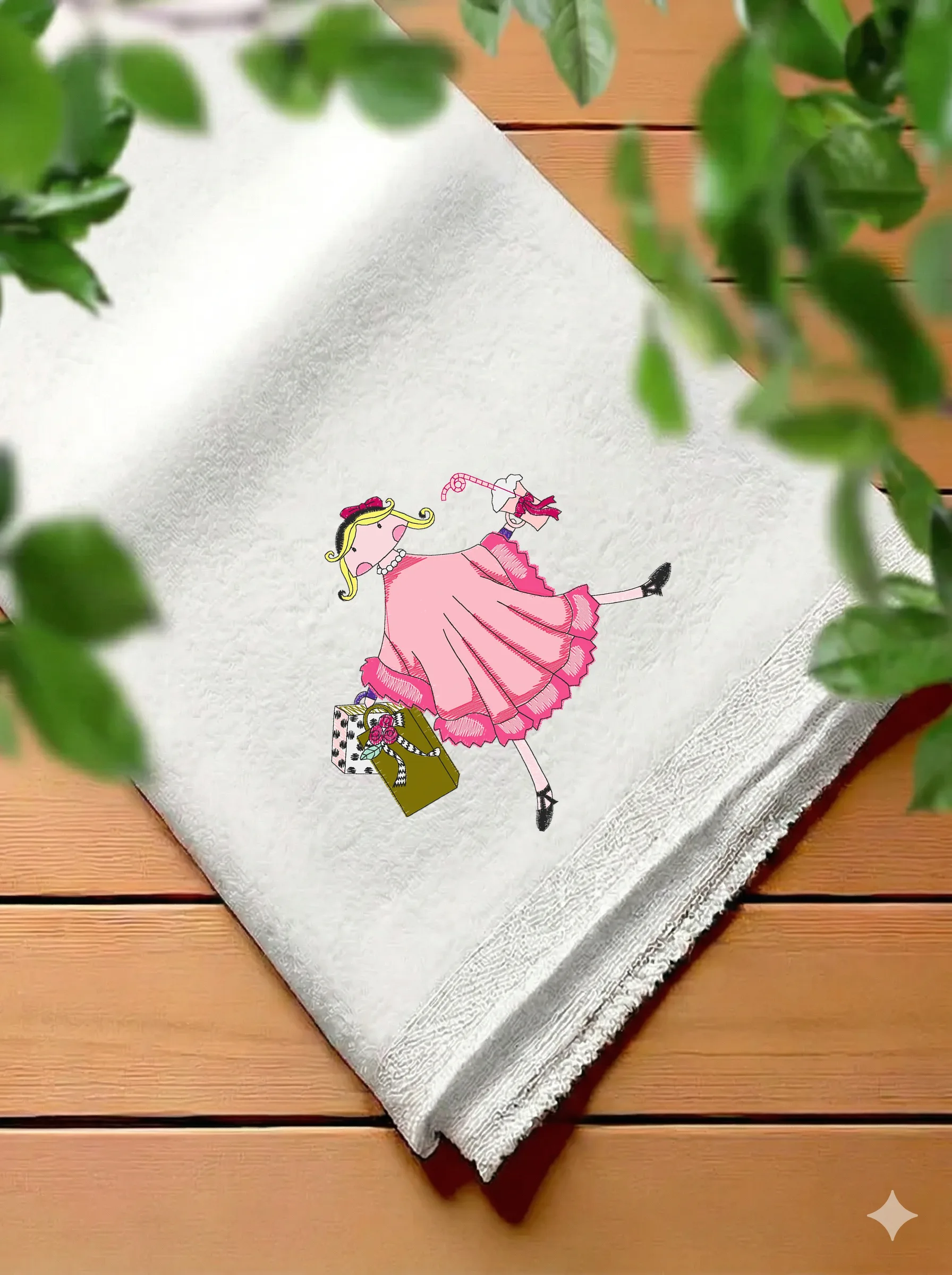 Дизайн машинной вышивки «Модная девочка с покупками» (128.5×125 мм) — вид 7