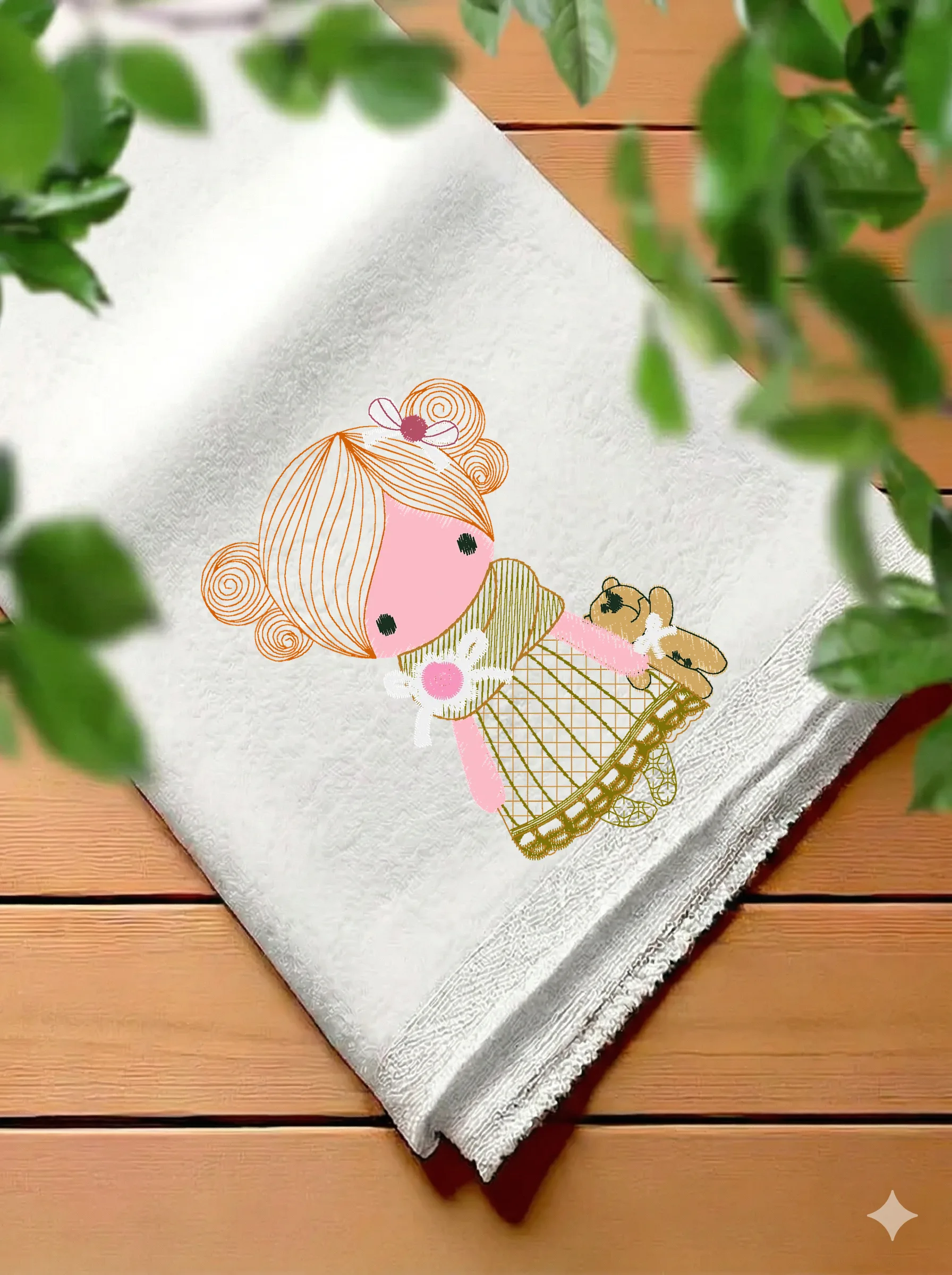 Дизайн машинной вышивки «Девочка с плюшевым мишкой» (65.6×98.2 мм) — вид 7