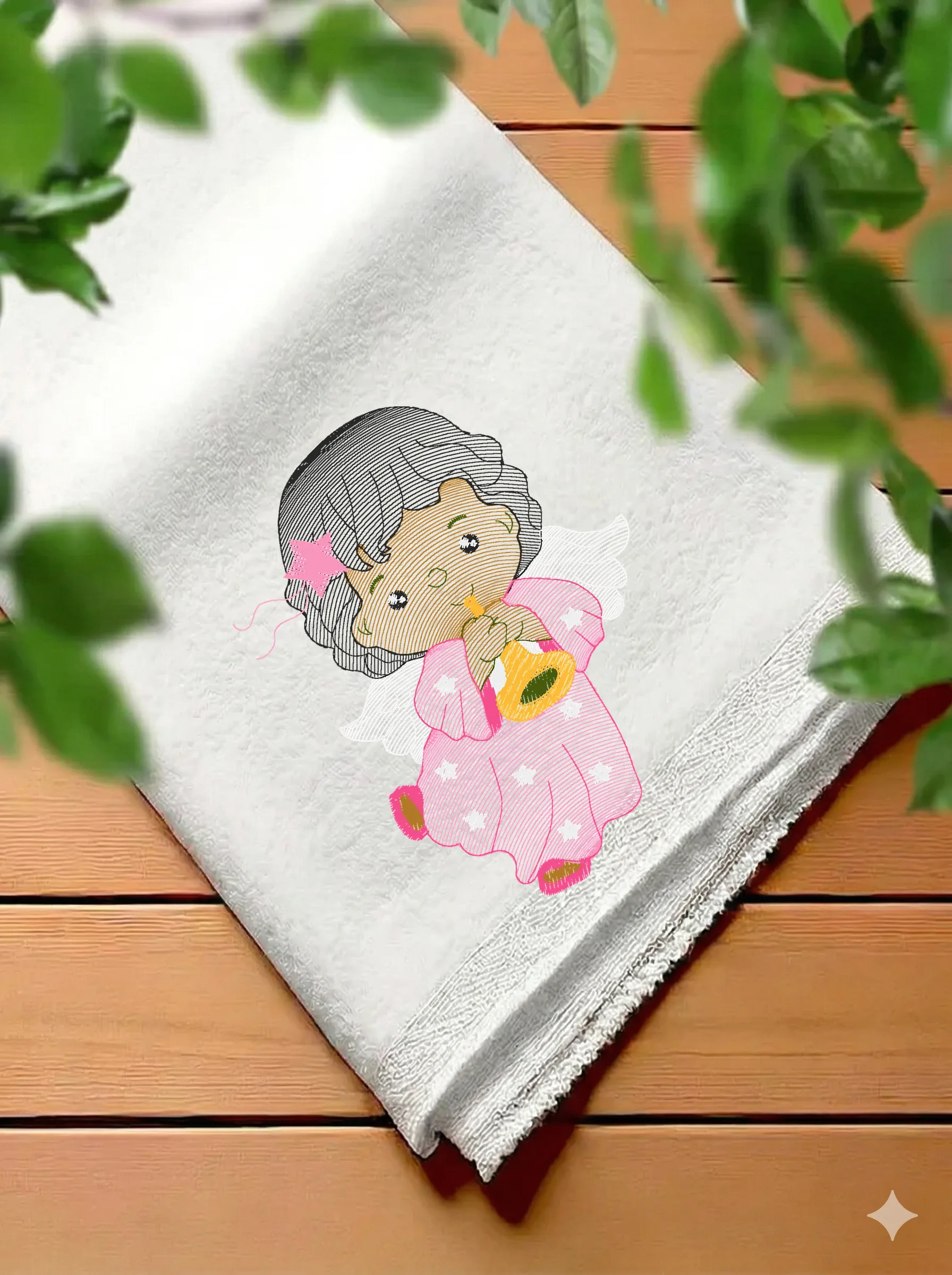 Дизайн машинной вышивки «Маленький ангел с трубой» (76×99.1 мм) — вид 7