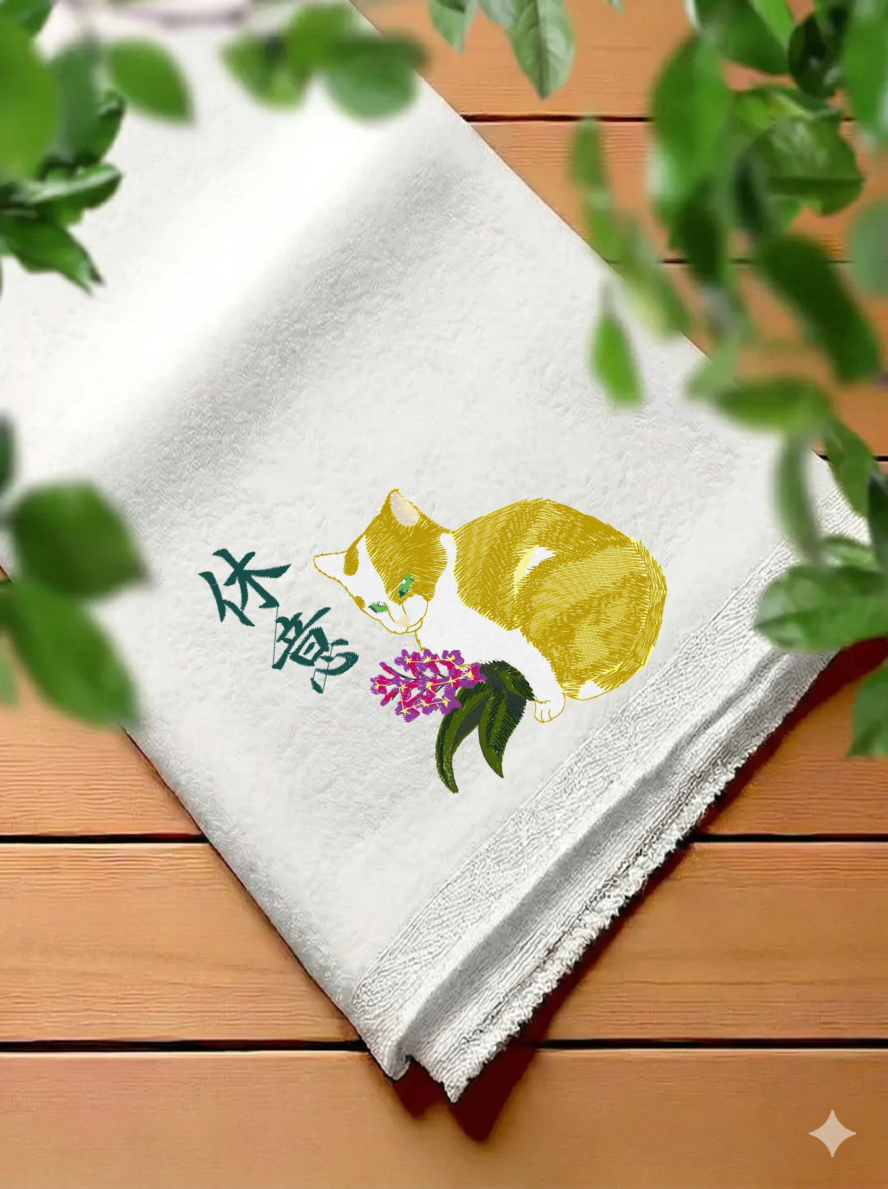 Восточный кот с цветами (миниатюра 7)